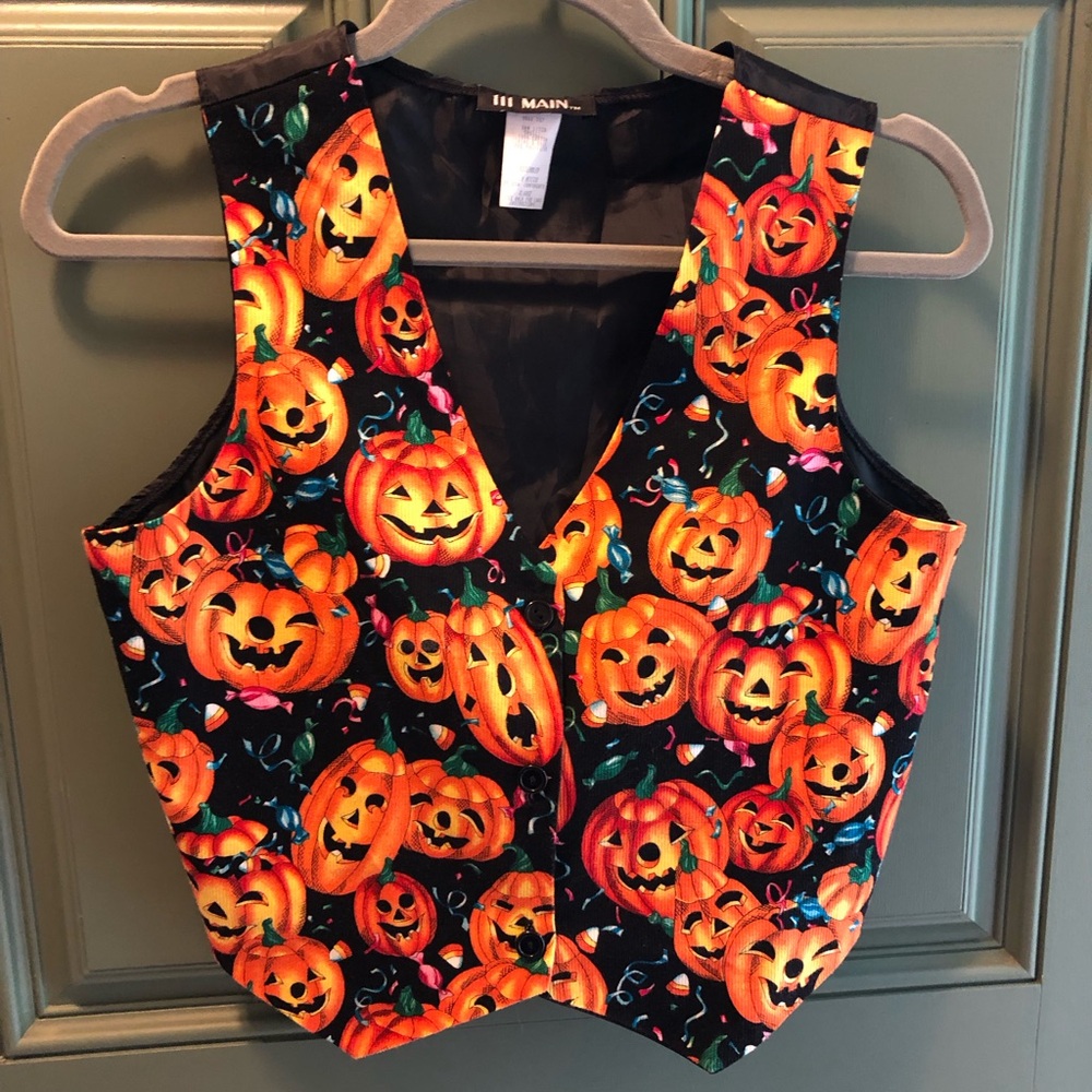Vintage 111 Main Halloween Vest Adult S/M Pumpkins Fall Graphic Print
